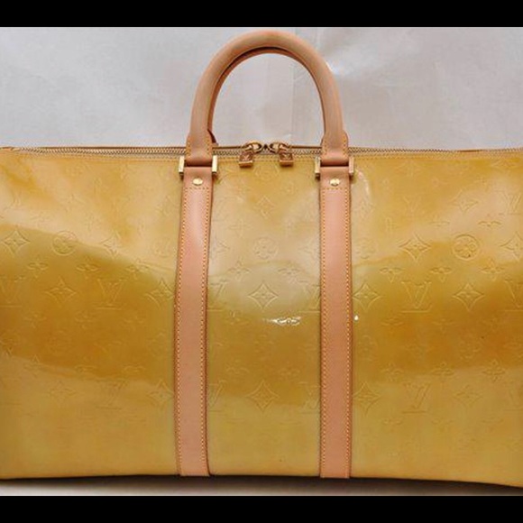 Stunning Vernis Boston Yellow Patent Leather Weekend/Travel Bag - Picture 2 of 16